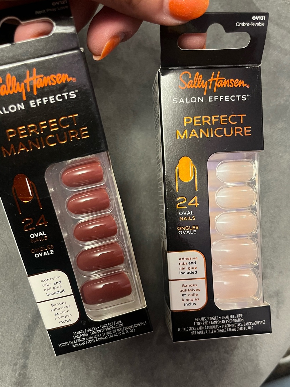 Salon Effects Perfect Manicure – Maroon & French Ombré, Oval Press-On Nail Kits